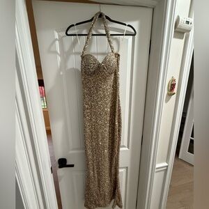 Gold Sequin Halter Gown